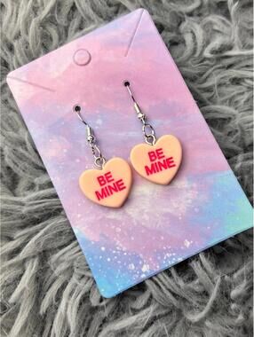 Orange Heart valentines sweethearts earrings